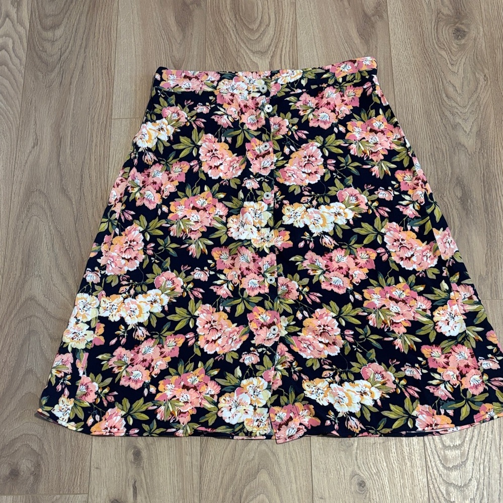 Philosophy Y2K Navy Blue and Pink Floral A-Line Skirt Size Large